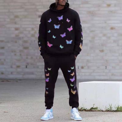 China BOBOYU New Design Hood Sweatsuit Men Breathable High Street Thick Fashion Two Piece Set Winter Clothes for sale