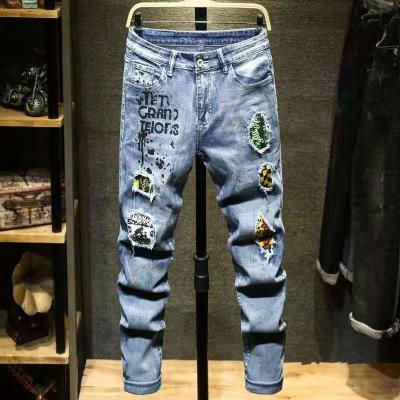 China Breathable BOBOYU design high street fashion graffiti patchwork jeans destroyed men streetwear trouser for sale