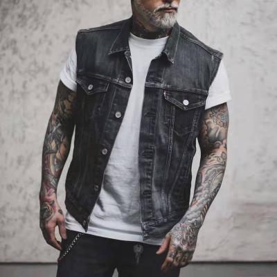 China Back Breathable BOBOYU Design Printed Denim Jacket Men Fashion Motorcycle Sleeveless Jacket for sale