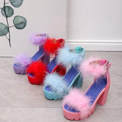 China Fashion Trend BOBOYU 2022 New Arrival Sexy Candy Heeled Fur Sandals For Ladies Anti Slip Fat Platform Shoes Women Plus Size High Heel Pumps for sale