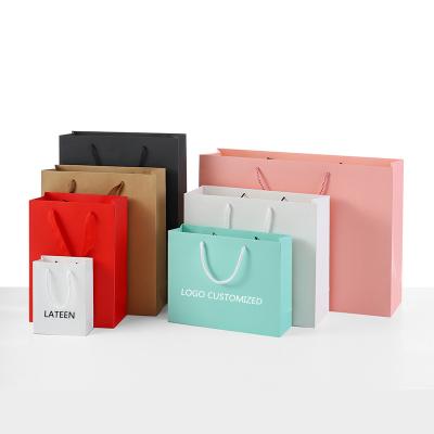 China Handmade Pink White Black Green Plain Paper Shopping Bags Packaging Gift Paper Bags With Logo for sale