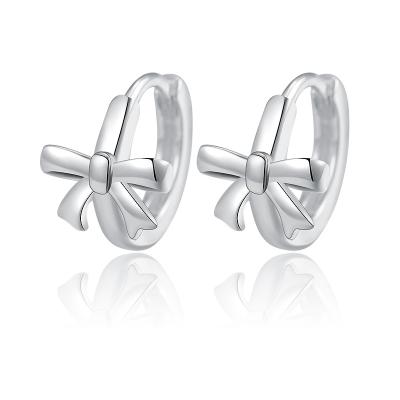 China Long Color Keeping 925 Sterling Silver Simple Bowknot Plain Huggie Earrings Silver Stud Earring For Women for sale