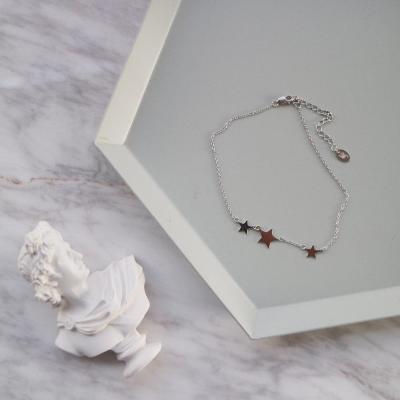 China Long Color Keeping 2020 High Quality S925 Sterling Silver Handmade 3 Wish Stars Anklet Chain For Women for sale