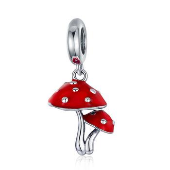 China Long Color Retaining 925 Sterling Silver Fashion Mushroom Charms DIY Jewelry Making Beads For Women Bracelets Or Necklaces for sale