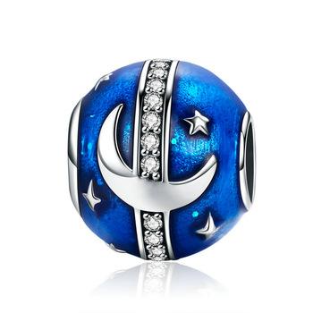 China Long Color Keeping Original Custom Silver Enamel Star Moon Fashion Bangle Bracelet Charms for sale