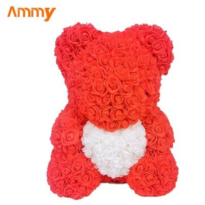 China Beautiful Good Quality Handmade Foam Rose Valentines Day Rose Bear Gift 40cm for sale