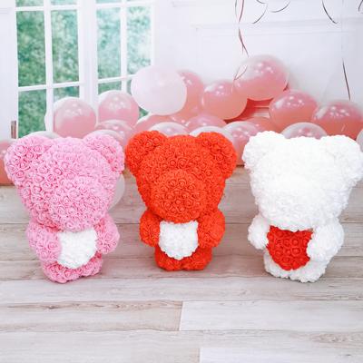 China Ammy Shape Rose Teddy Roes Bear Pink Standing Rose Bear Gift Box 40cm Handmade Valentines Day Good Quality for sale