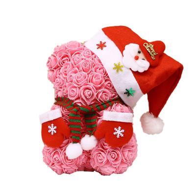 China Good Quality Ammy Christmas Gift 25cm Pink Christmas Teddy Bear With Hat Scarf Mitten for sale