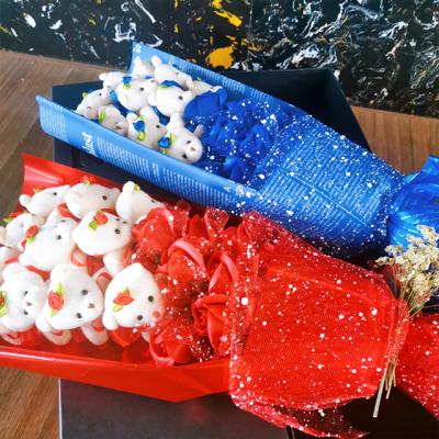 China Weddings Decoration Ammy Soap Flower Pretty Rose Rose Teddy Bear Bouquet Gift Teddy Bear Bouquet Mini Gift Box Handbag for sale