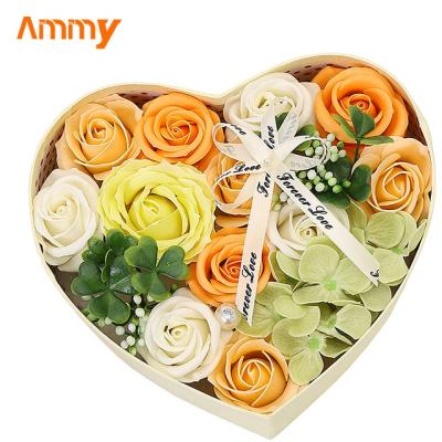 China Good Quality Wholesale Rose Flower Soap Bath Rose Soap Flower In Heart Shape Box for sale