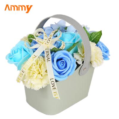 China Hot Sale Weddings Decoration Artificial Roses Soap Flower Basket Dried Flower Preserved Roses Birthday Christmas Gift For Lover for sale