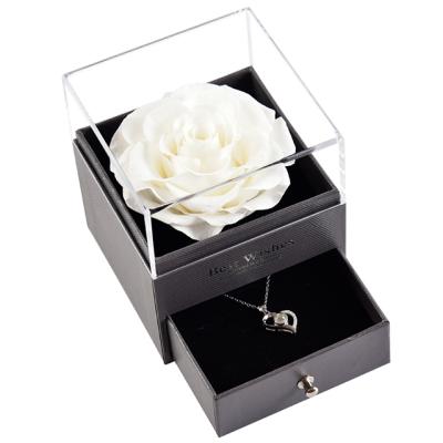 China Handmade Ammy Preserved Flower Gift Jewelry Box Ring Earring Necklace Universal High End Acrylic Display Box for sale