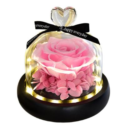 China Weddings Decoration Ammy LED Light Mounted Eternal In Valentine's Day Mother's Day Glass Roses In Box Acrylic Simple Rose Flower Gift Box for sale