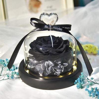 China Weddings Decoration Ammy Eternal Flowers Christmas Valentine Day Gifts Glass Covered Led Roses Dried Flowers for sale