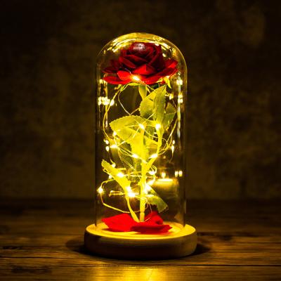 China Weddings Decoration Artificial Ammy Flowers Led Glass Dome Christmas Home Decor Light Beauty For Gifts New Year Artificial Eternal Rose for sale