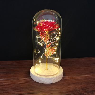 China Wholesale Rose Glass Dome Led Lamp Weddings Decoration Ammy Factory Valentines Mother's Day Gift for sale