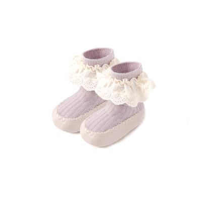 China 2022 Cute New Product Trend OEM ODM Antibacterial Baby Anti Bacterial Lace Baby Slippers Prewalker Shoes for sale