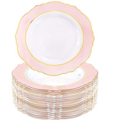 China Lace Printing Edge Tableware Disposable Plastic Party Tableware Sets Disposable Dishes Tableware Set For Party for sale