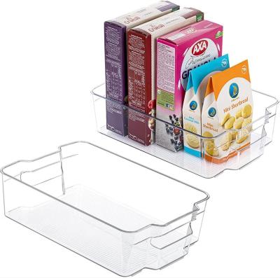 China Best Selling Stackable Plastic Organizer Bins With Handles Bpa Free Clear Storage Fridge Pantry Fridge Organizer for sale