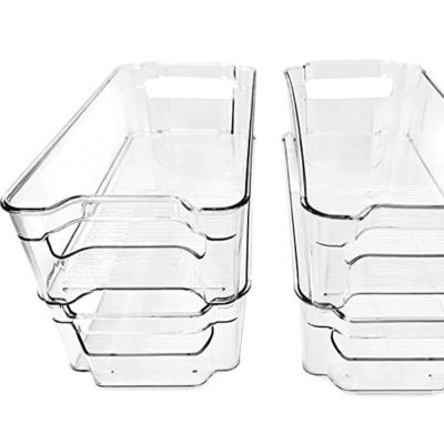 China Clear Stackable Plastic Storage Bins Office And Organizer Fridge Bins For Kitchen And Cabinet Storage for sale