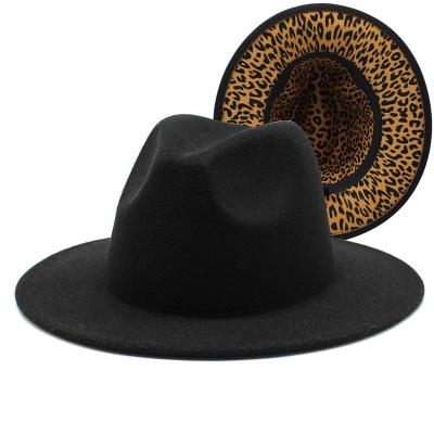 China Leopard Wide Brimmed Fedora Hat Lower Tone Jazz Fedora Hats Hip Hop Winter NewLadies New Cozy Two Wool Felt Hat for sale