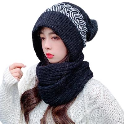 China Warm Knitted Beanies Kids Girl Boy Ski Hats Raccoon Pompom Scarf Ladies Long Winter Cotton Hats For Women Skulli for sale