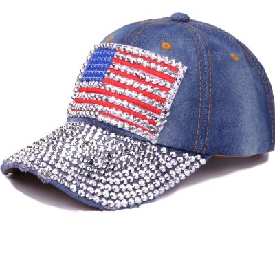 China USA JOINT Patriotic American Flag Baseball Cap Full Brim Rhinestone Bling Sparkle Hat for Men Women The 4th of July Hat for sale