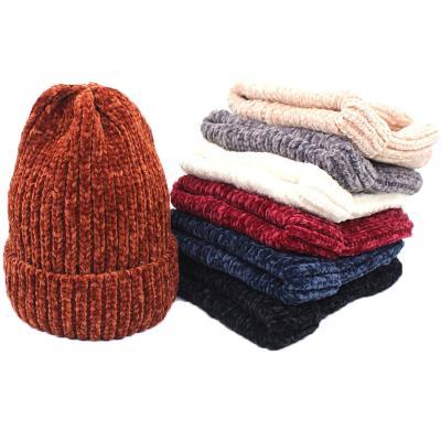 China Thick Ski Cap Winter Chenille Knitted Beanie Hat Baggy Retro Solid Color Beanie JOINT Cute Casual Skullies Beanies for sale