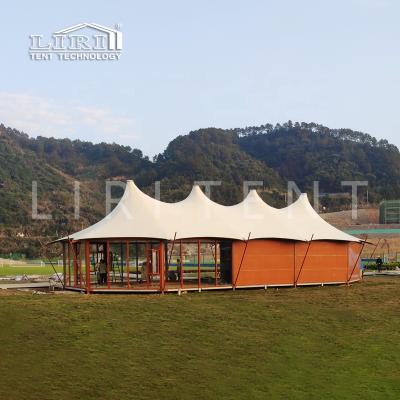 China Heavy Duty Giant Double Crest Glamping Safari Tent Hotel Tents With Decorations Luxury St for sale