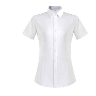 China Custom wholesale fashion solid color stretch anti-pilling summer short sleeve commuter blouse for sale