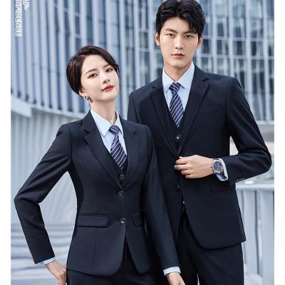 China Anti-wrinkle spring blue business colleagues new couple lovers men and women suit elegant work clothes office ladies uniforms for sale