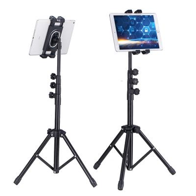 China Metal Selfie Tablet Phone Tripod Stand 20 to 50 Inch Height 360 Rotating Tablet Adjustable for Each 4-12 Inch Devices for sale