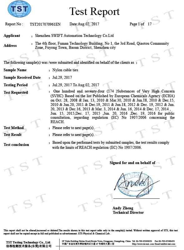 REACH regulation (EC) No 1907/2006 - Shenzhen Swift Automation Technology Co., Ltd.