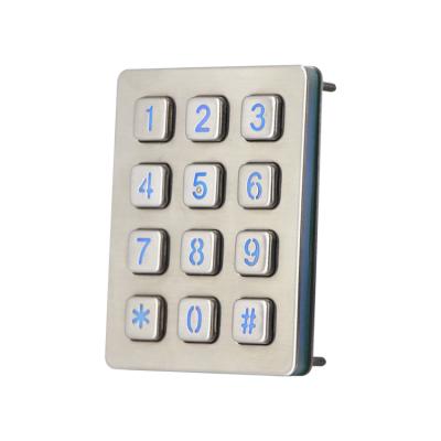 China Remote Controller 3x4 Keys Stainless Steel LED Illuminated Waterproof Keypad For Access Control for sale