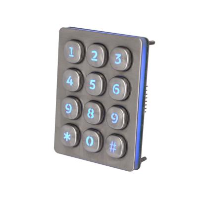 China Controller 12 Keys Matrix Stainless Steel Metal Keypad Ip67 Remote Backlit Kiosk 3x4 Industrial Numeric Keypad for sale