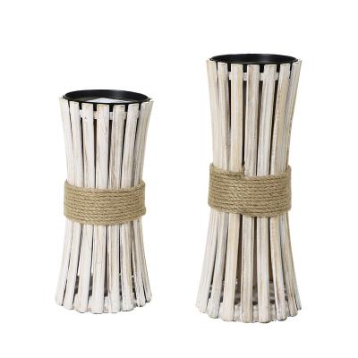 China Home Decoration Garden Supplies Assesories Pillar Holders Set Of 2 Wooden Candles Stands Other Home Decor for sale