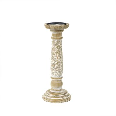 China Transitional Home Decors Assesories Other Holders Wood Pillar Carved Candle Holder for sale