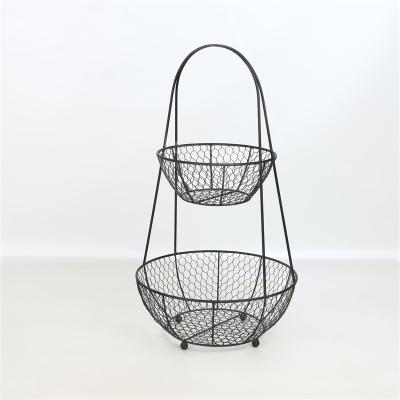 China Viable Bowl Bread Fruit Basket Decor 2 Tier Farmhouse Wire Basket Kitchen Vegetable Organizer For Home Dining Room Countertop for sale