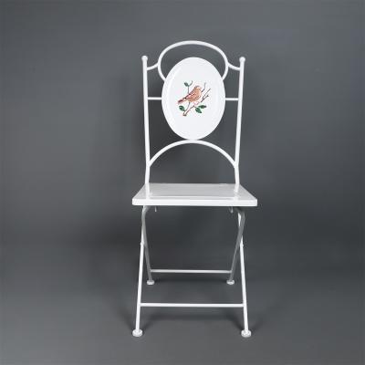 China New Minimalist Design White Folding Garden Chair With Bird Pattern Outdoor Yard Garden Furniture Metal for sale