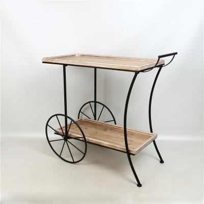 China Customized Industrial 2 Tier Serving Cart Home Decor Shelf With Wheels Restaurant Kitchen Meal Delivery Food Serving Cart for sale