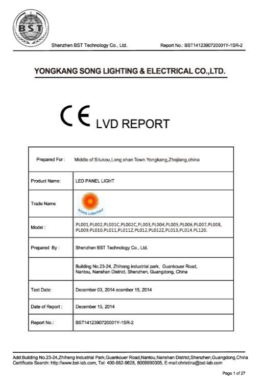 CE - Yongkang Song Lighting & Electrical Co., Ltd.