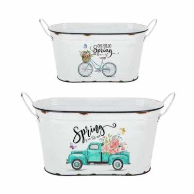 China Vintage Or Galvanized Large Oval Vintage Enamel Party Tub Metal Ice Beer Buckets for sale