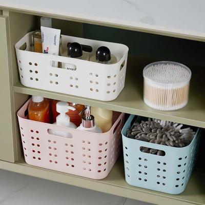 China Home Sustainable Plastic Clothes Organizer Greenside Hole Pattern PP Hole &organization Storage Stackable Basket for sale