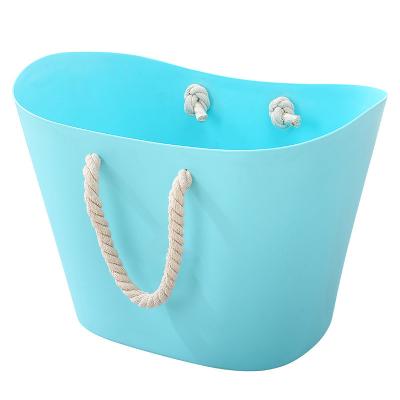 China Customized Viable Wholesale Laundry Baskets Storage Clothes Organizer Plastic Buckets With Rope Handle for sale