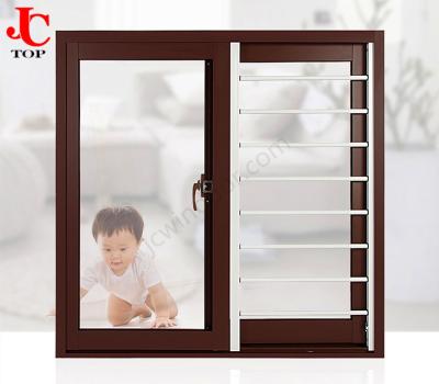 China 2019 New Design Double Folding Screen Glazed Powder Coated Aluminum Frame With Grill Anti-theft Sliding Window for sale