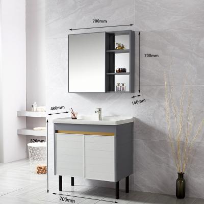 China Kaved Designsingle Environmentally Friendly Modern Ceramic Sink Vanity Aluminum Floor Bathroom Cabinet With Mirror for sale