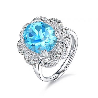 China Romantic Blue Moissanite Ring Solid Gold Rings Rose Gold Jewelry 10k 14k 18k Gemstone Ring for sale