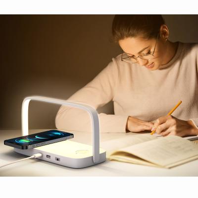 China Wholesales Qi-enabled Devices 15w 3 in 1 Pad Wireless Bedside Charger Stand Wireless Lamp Led Desk Lamp Wireless Charger for sale