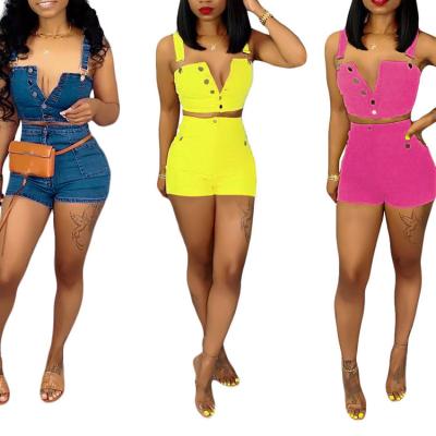 China Wholesale Breathable Summer Crop Breathable Tops And Two Piece Women Shorts Denim Set Women for sale