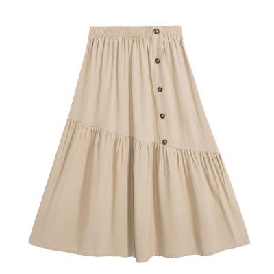 China 2022 Spring Solid Pleated Button Detail Autumn Solid Pleated Button Detail 2022 Asymmetric Edge A Line Skirt Ladies Springs for sale